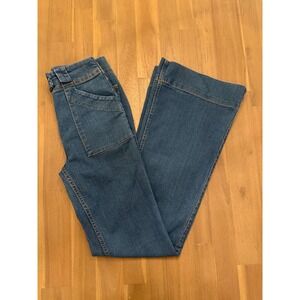 Womens Wide Leg Denim Jeans‎ Blue Size Small Flare Bell Bottom Wide Cuff Hem